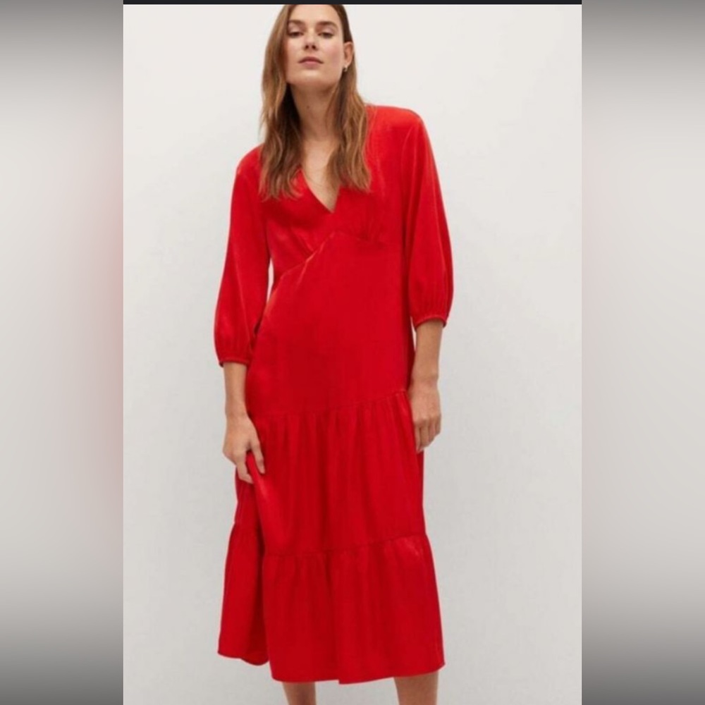 Mango Red Tiered Dress